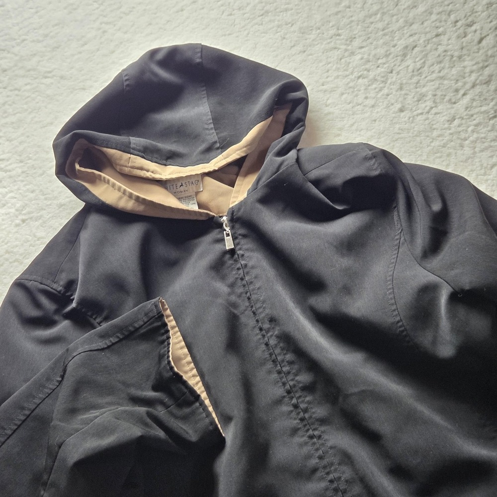 White Stag Coat Womens Plus 2X Black Hooded Rain Microfiber Lined Studded Zip